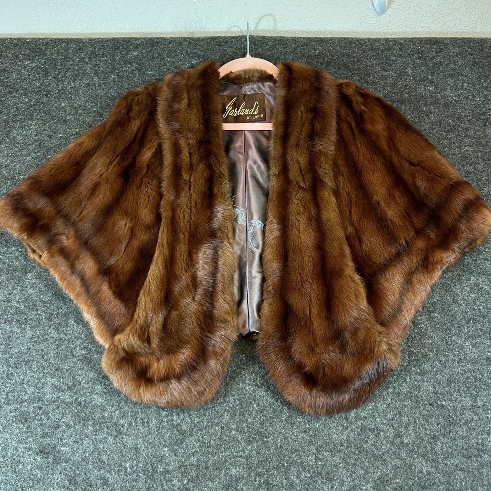 VTG Garlands St Louis Mink Fur Stole Cape Womens One Size Brown Atomic Lined